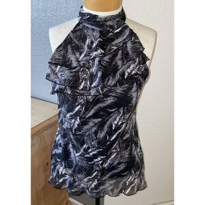 AGB Blouse Women’s Small Black Sleeveless Ruffled Lined Ladies